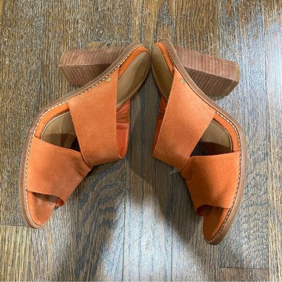 UGG Celia Orange Suede Sandals Size 7M Stacked Heel Mules - Picture 8 of 10